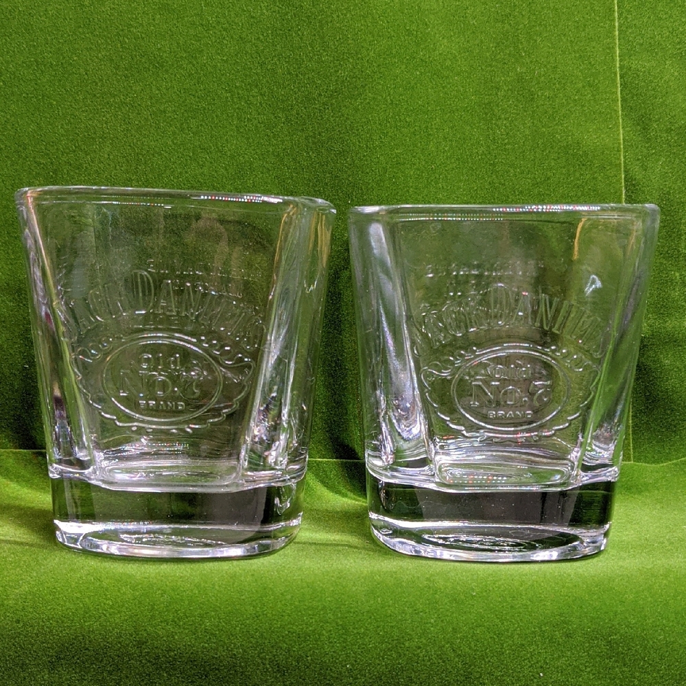 Jack Daniel's Old No. 7 Brand Tennessee Whiskey Lowball Rocks Square Glasses, 2